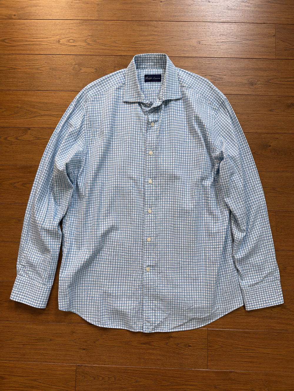 Ralph Lauren Purple Label Dress Shirt Blue Check Cotton Italy Men's Size 18 EUC